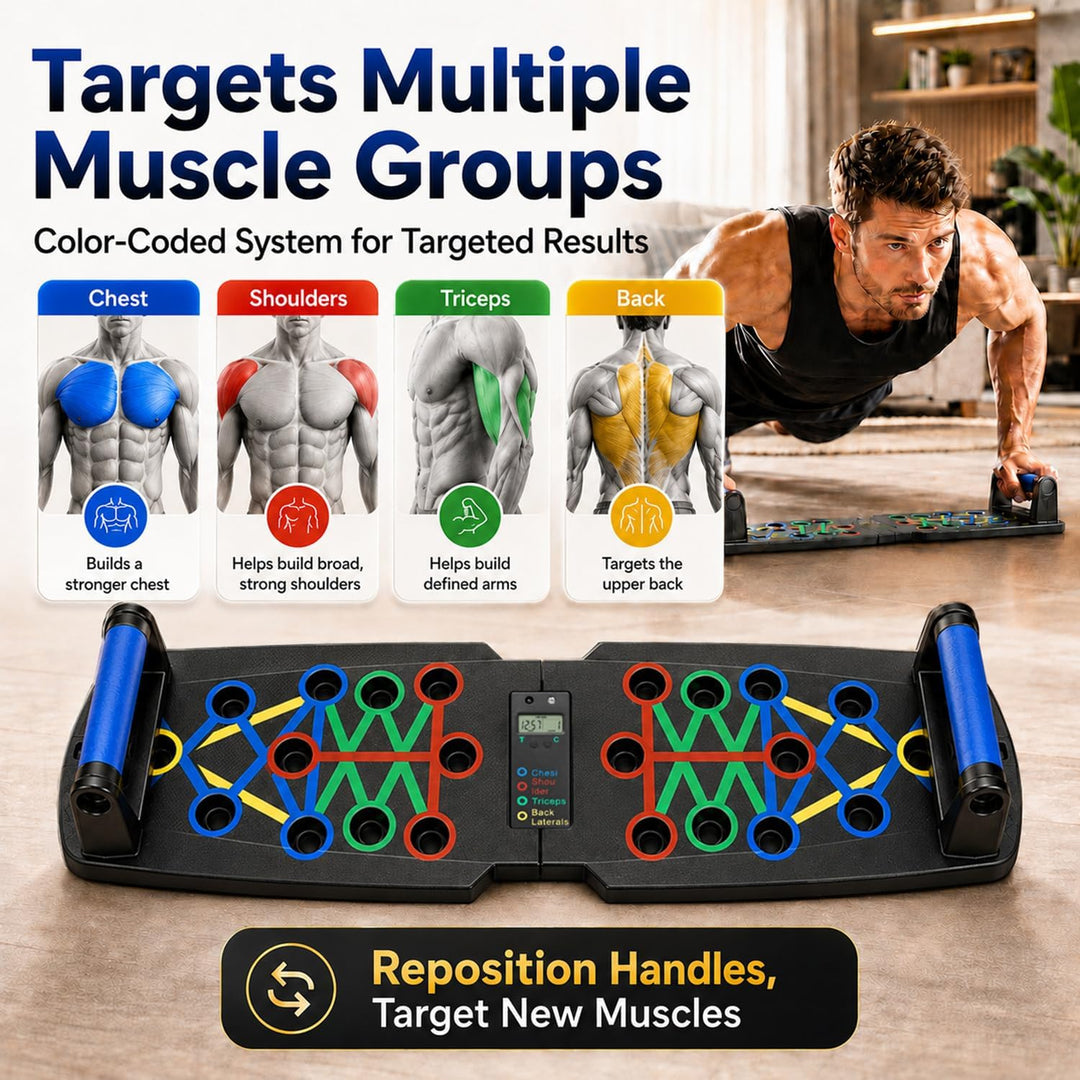 Thrive On™ Strength Board – Adjustable Foldable Push Up Trainer with Built-In Rep Counter