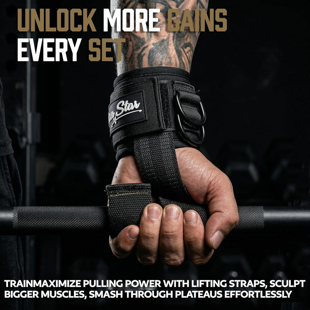 Premium Weight Lifting Straps with Heavy-Duty D-Ring
