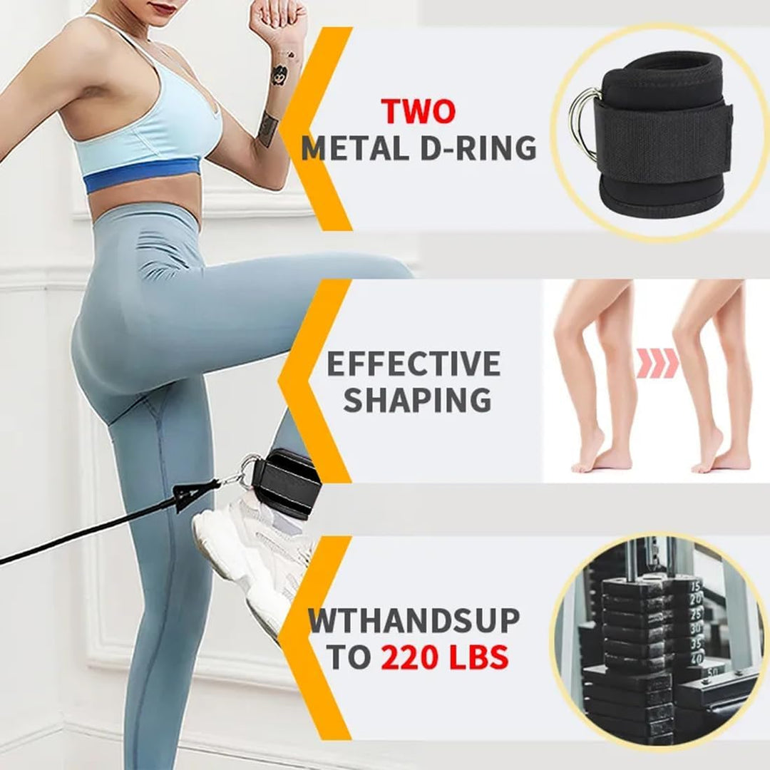 Premium Ankle Straps for Cable Machines – Adjustable Padded Glute Kickback Cuffs with D-Ring