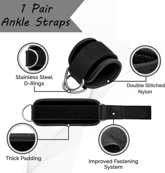 Premium Ankle Straps for Cable Machines – Adjustable Padded Glute Kickback Cuffs with D-Ring