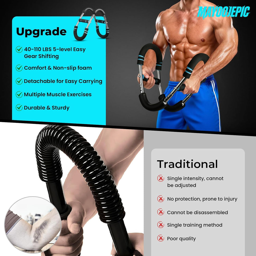 Adjustable Twister Arm Trainer (30–110 lbs) – Portable Chest & Forearm Strength Training Bar