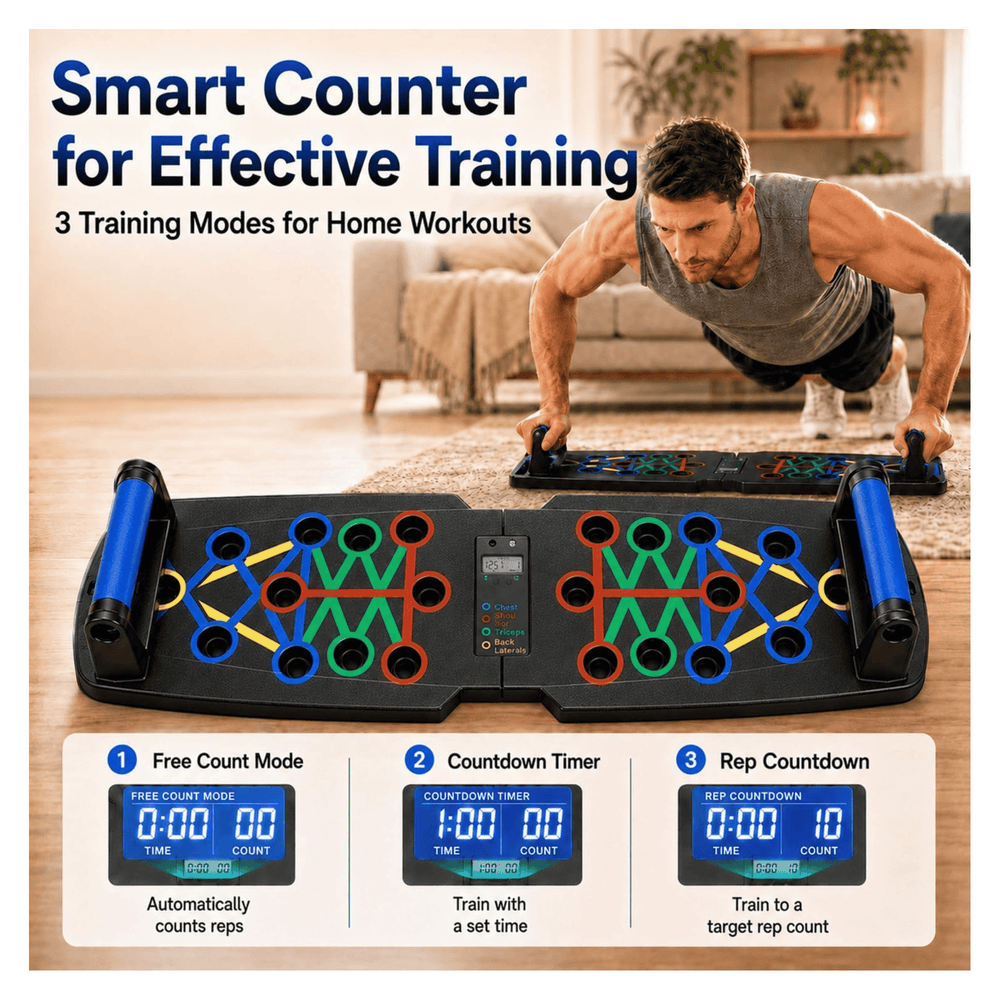 Thrive On™ Strength Board – Adjustable Foldable Push Up Trainer with Built-In Rep Counter